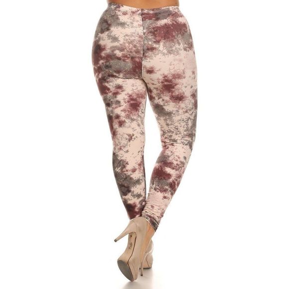 (Plus) Curvy Mauve Pink Tie Dye Pattern Print Leggings - Picture 3 of 5